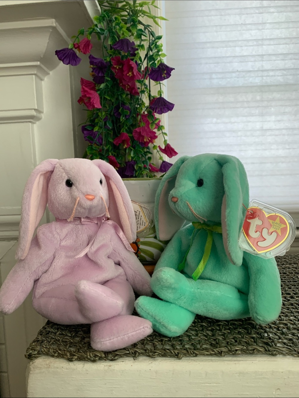 Ty NWT Pastel Easter Spring Pair Bunny Plush Duo Floppity & Hippity Beanie Baby